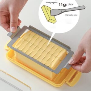 Donfafecuer Butter Slicer Cutter Stainless Steel,Butter Pan Container with Lid Plastic Butter Container with Knife, Small Butter Container (Wheat Base Color)