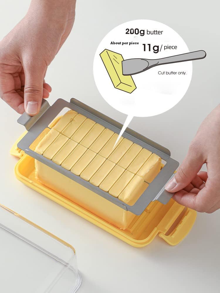 Donfafecuer Butter Slicer Cutter Stainless Steel,Butter Pan Container with Lid Plastic Butter Container with Knife, Small Butter Container (Wheat Base Color)