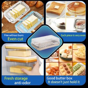 Donfafecuer Butter Slicer Cutter Stainless Steel,Butter Pan Container with Lid Plastic Butter Container with Knife, Small Butter Container (Wheat Base Color)