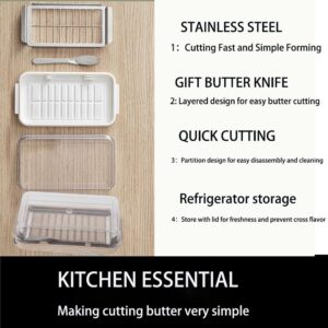 Donfafecuer Butter Slicer Cutter Stainless Steel,Butter Pan Container with Lid Plastic Butter Container with Knife, Small Butter Container (Wheat Base Color)