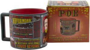 edgar allan poe coffee mug - poe's most famous quotes and writings - comes in a fun gift box - by the unemployed philosophers guild