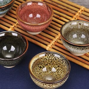 VanEnjoy 6 Sets Colorful Tea Cups - Kiln Transformation Chinese Handmake Jianzhan