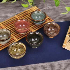 VanEnjoy 6 Sets Colorful Tea Cups - Kiln Transformation Chinese Handmake Jianzhan