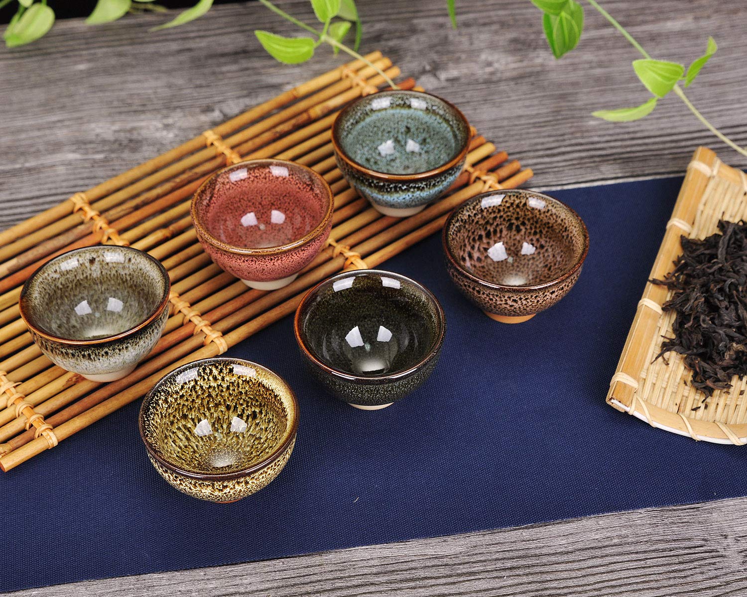 VanEnjoy 6 Sets Colorful Tea Cups - Kiln Transformation Chinese Handmake Jianzhan