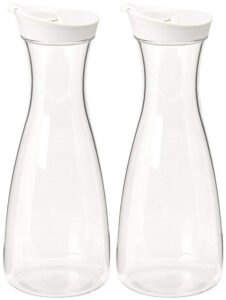 2 pack - large white (clear) plastic carafe pitcher -acrylic -bpa free -57 oz.(1.7 lt.) - durable - for juice - water - wine - iced tea or milk- not suitable for hot drinks - no stickers! (2)