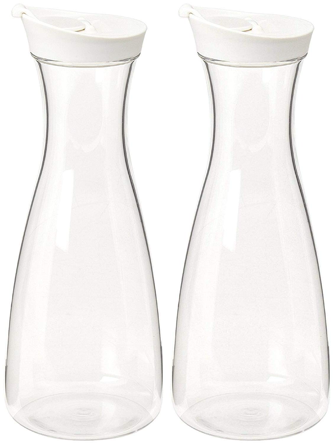 2 Pack - Large White (clear) Plastic Carafe Pitcher -Acrylic -BPA Free -57 oz.(1.7 LT.) - Durable - For Juice - Water - Wine - Iced Tea or Milk- Not Suitable for Hot Drinks - No Stickers! (2)