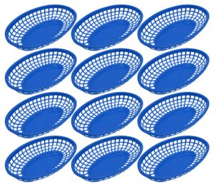 set of 12 blue oval fast food / deli baskets, 9.25 by 5.67-inch, blue (12)