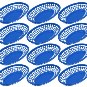 Set of 12 Blue Oval Fast Food / Deli Baskets, 9.25 by 5.67-Inch, Blue (12)