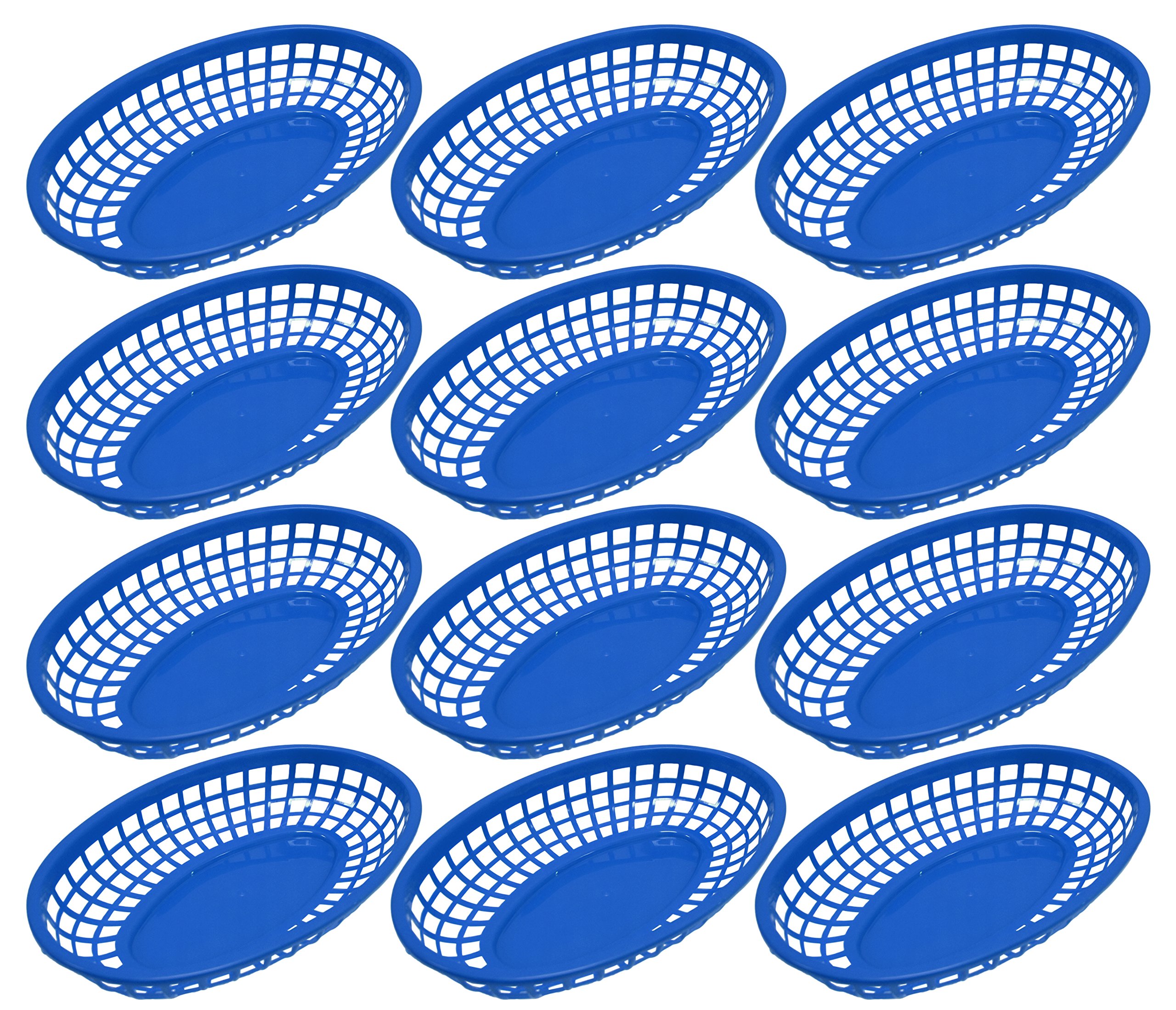 Set of 12 Blue Oval Fast Food / Deli Baskets, 9.25 by 5.67-Inch, Blue (12)