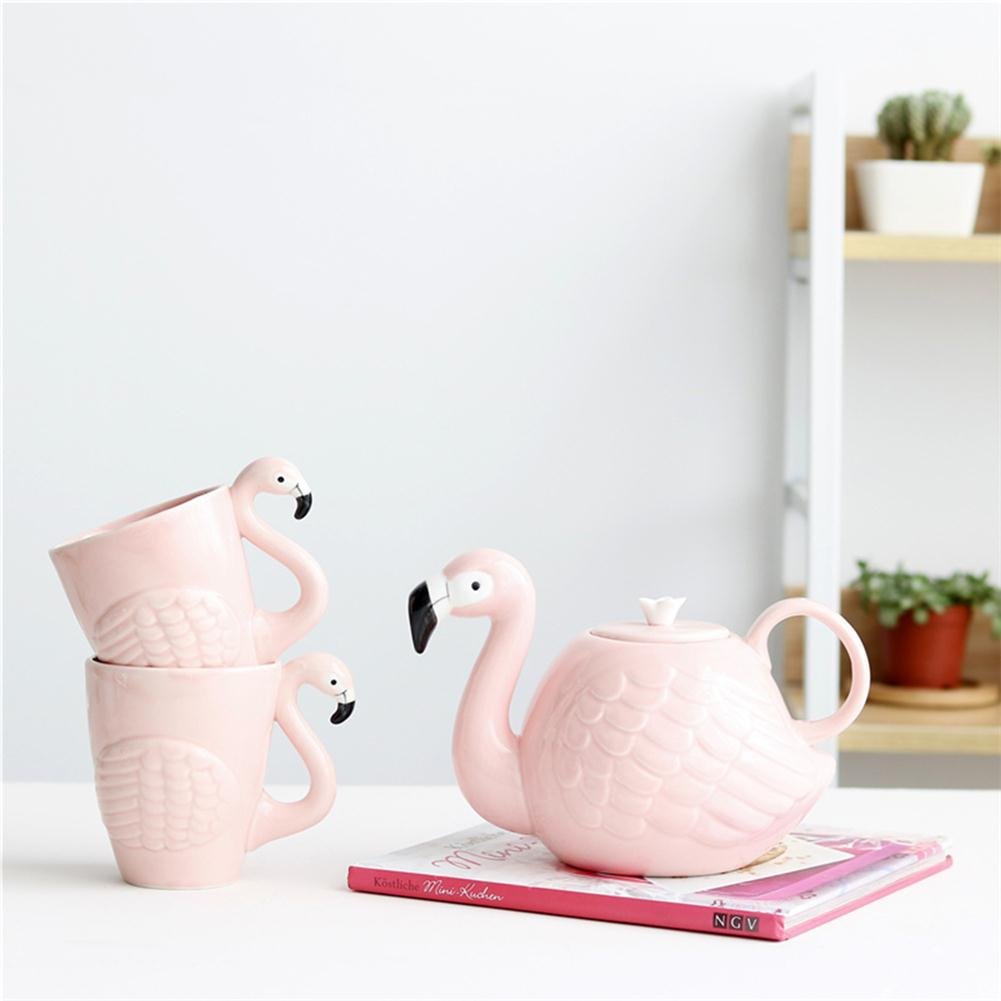 JointVictory 34 oz Flamingo Teapot - Pink Flamingo Gift for Women Small Porcelain Tea Pot - Microwave and Dishwasher Safe (Teapot)