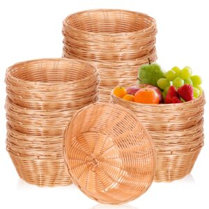 amyhill 30 pcs woven bread baskets bulk 7 inch plastic round baskets for serving small gift baskets empty food storage basket for fruit vegetables party kitchen restaurant display