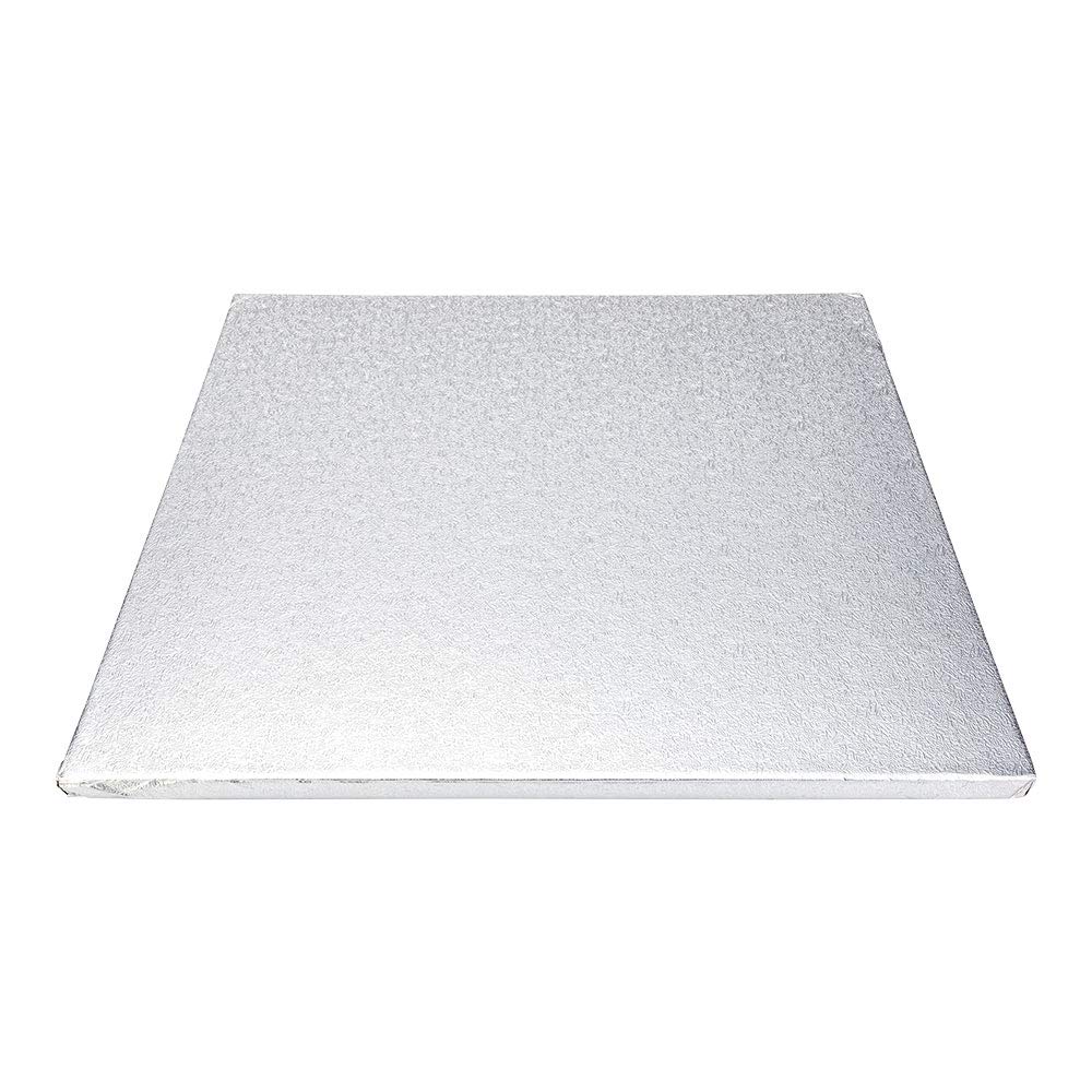 Restaurantware Pastry Tek 12 Inch Cake Board 1 Durable Cake Drum - Square Covered Edges Metallic Silver Paper Cake Base Disposable For Birthdays Weddings Or Parties