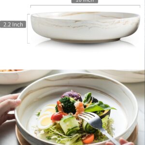 LYEOBOH Serving Bowls for Entertaining, Large Pasta Serving Bowl, 57 OZ., Set of 2 Porcelain Decorative Bowl for Thanksgiving Christmas, Shallow Vegetable Bowls for Fruit, Snacks, Kitchen Prep