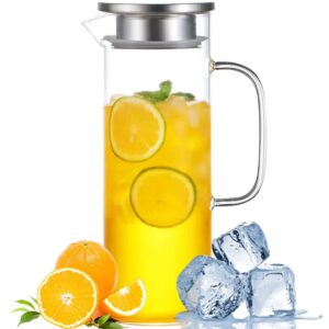 auxmeware - heat resistant glass pitcher with lid and spout, glass iced tea pitchers beverage pitchers for fridge, glass water pitcher and carafe 1000ml/34oz