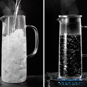 Auxmeware - Heat Resistant Glass Pitcher With Lid And Spout, Glass Iced Tea Pitchers Beverage Pitchers For Fridge, Glass Water Pitcher And Carafe 1000ml/34oz