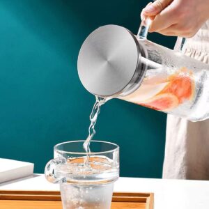 Auxmeware - Heat Resistant Glass Pitcher With Lid And Spout, Glass Iced Tea Pitchers Beverage Pitchers For Fridge, Glass Water Pitcher And Carafe 1000ml/34oz