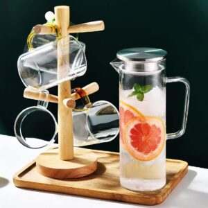 Auxmeware - Heat Resistant Glass Pitcher With Lid And Spout, Glass Iced Tea Pitchers Beverage Pitchers For Fridge, Glass Water Pitcher And Carafe 1000ml/34oz