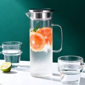 Auxmeware - Heat Resistant Glass Pitcher With Lid And Spout, Glass Iced Tea Pitchers Beverage Pitchers For Fridge, Glass Water Pitcher And Carafe 1000ml/34oz