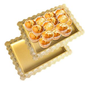 2pcs iron cupcake plate dessert serving tray fruit platter for halloween tea party brithday party wedding baby shower rectangle gold