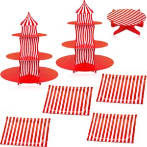 7 pieces carnival cake stand set 3 tier circus carnival cupcake stand 1 tier round cake stand rectangle serving tray reusable platters cupcake holders for dessert circus birthday party supplies