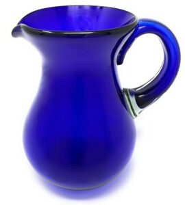 mexican hand blown glass pitcher – cobalt - juice, margaritas, water, lemonade (84 oz)
