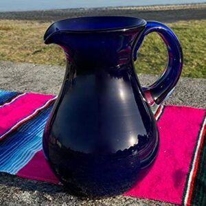 Mexican Hand Blown Glass Pitcher – Cobalt - Juice, Margaritas, Water, Lemonade (84 oz)