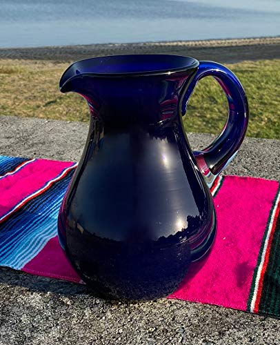 Mexican Hand Blown Glass Pitcher – Cobalt - Juice, Margaritas, Water, Lemonade (84 oz)