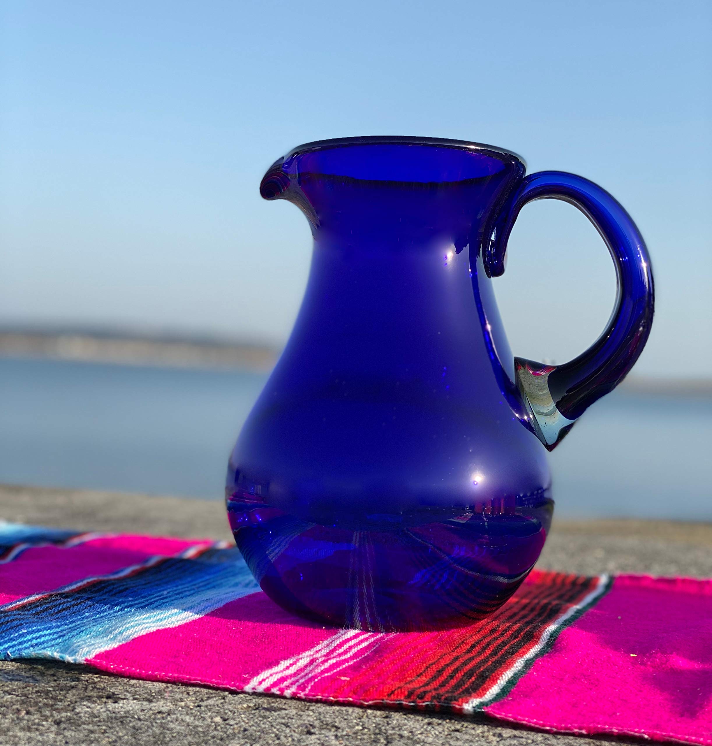 Mexican Hand Blown Glass Pitcher – Cobalt - Juice, Margaritas, Water, Lemonade (84 oz)