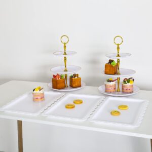 5 Pcs White & Gold Cupcake Stand Set, Plastic Dessert Table Display Set, Tiered Cupcake Holder Candy Fruit Plate Decoration for Wedding Birthday Party Celebration