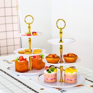 5 Pcs White & Gold Cupcake Stand Set, Plastic Dessert Table Display Set, Tiered Cupcake Holder Candy Fruit Plate Decoration for Wedding Birthday Party Celebration