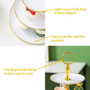 5 Pcs White & Gold Cupcake Stand Set, Plastic Dessert Table Display Set, Tiered Cupcake Holder Candy Fruit Plate Decoration for Wedding Birthday Party Celebration