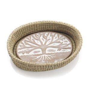 better world bio bread basket with terracotta warmer, bread basket, bread basket for serving, sized 12.5" w x 8.5" d x 3.5" h, nature inspired tree of life design