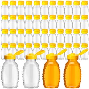 hoolerry 48 pack 8 oz clear plastic honey bottles refillable squeeze honey container empty honey jars honey dispenser with flip top lid plastic squeeze bottles for sauces syrup storing and dispensing