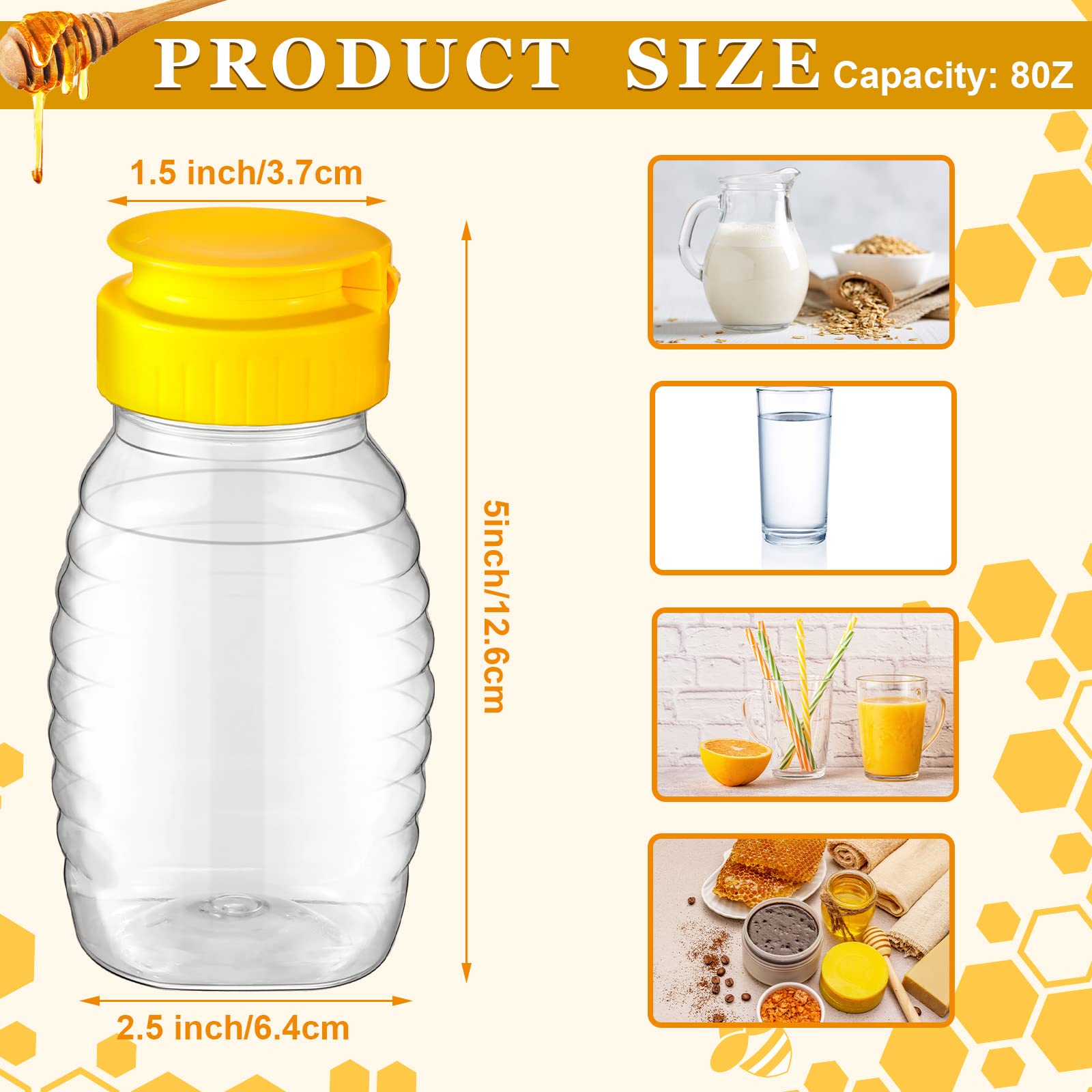 Hoolerry 48 Pack 8 oz Clear Plastic Honey Bottles Refillable Squeeze Honey Container Empty Honey Jars Honey Dispenser with Flip Top Lid Plastic Squeeze Bottles for Sauces Syrup Storing and Dispensing
