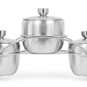 Internet's Best Condiment Serving Bowls with Stand - Set of 3 - Catering Hosting Serving Dish Set with Lids and Spoons - Stainless Steel