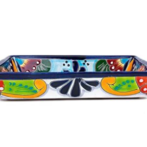 Enchanted Talavera Pottery Hand Painted Ceramic Rectangle Serving Platter Dish Appetizer Plate Tray Food Mexican Floral Pattern Party Fiesta Thanksgiving Jewelry Holder (Medium 9.5 x 7.5 x 1.75)