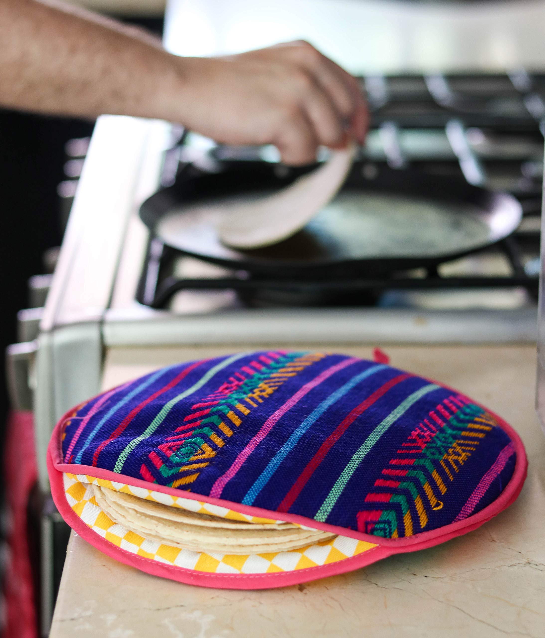 Authentic Mexican Cloth Tortilla Holder Warmer Pouch. Insulated Tortillera Mexicana Microwave Oven Safe for Corn, Flour Taco, Burrito, Quesadilla,Bread, Roti. Tortillero Termico de Tela Stripes