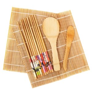 fu store sushi making kit set 9 pcs-sushi rolling mats rice paddle rice spreader sushi roller bamboo beginner sushi maker