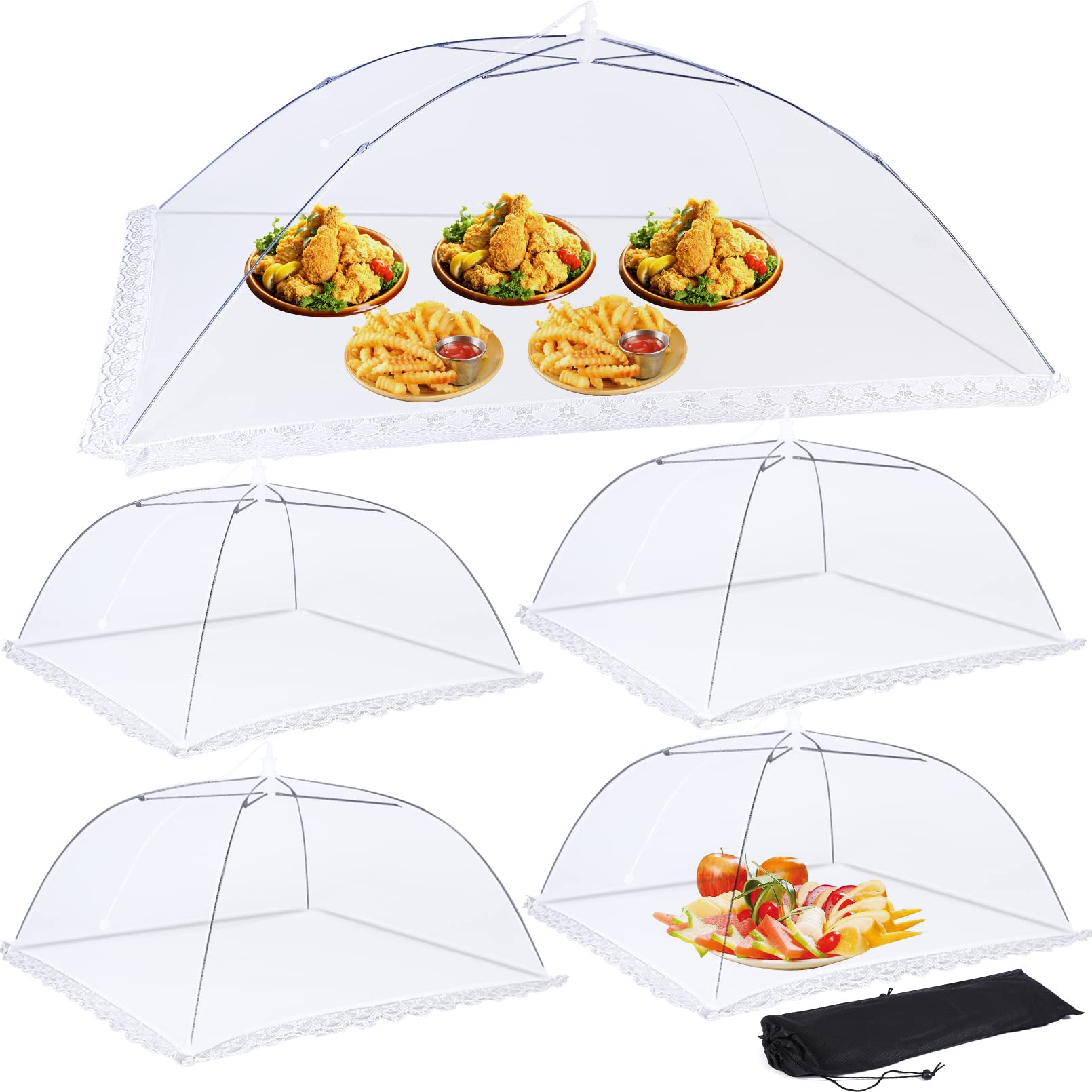 5Pack Food Cover Food Tent,Food Covers for Outside,Pop-Up Mesh Food Covers Tents,Reusable and Collapsible Food Net For Outdoors Picnics Camping Party BBQ,1 Extra Large(40"X24") & 4 Standard (17"X17")