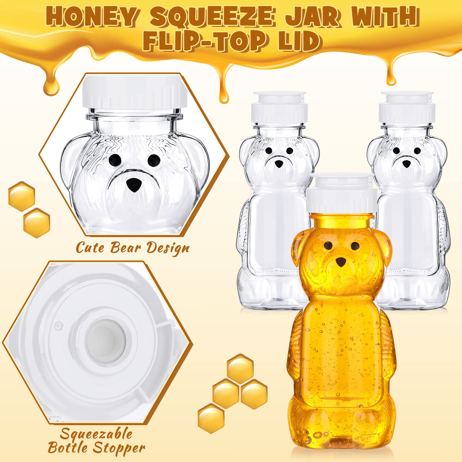 Thenshop 36 Pcs 8 oz Honey Jar Plastic Empty Honey Bear Bottle Honey Dispenser Clear Transparent Honey Containers Bear Cup Honey Squeeze Bottle with Flip Top Lid for Storing Dispensing (White Lid)