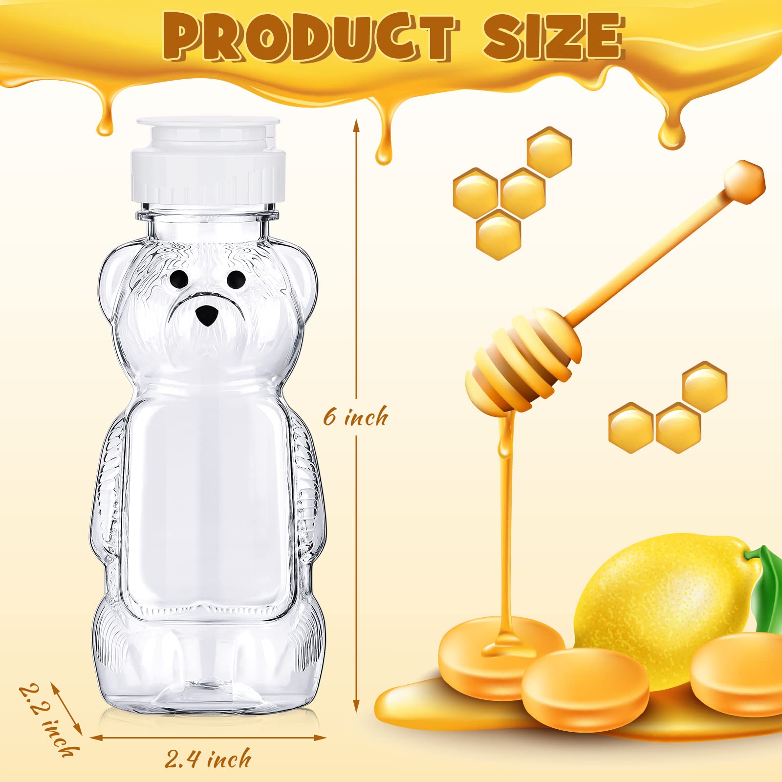 Thenshop 36 Pcs 8 oz Honey Jar Plastic Empty Honey Bear Bottle Honey Dispenser Clear Transparent Honey Containers Bear Cup Honey Squeeze Bottle with Flip Top Lid for Storing Dispensing (White Lid)