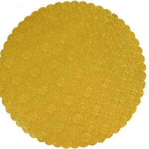 O'Creme Gold-Top Scalloped Round Cake and Pastry Board 3/32 Inch Thick, 14 Inch Diameter - Pack of 10