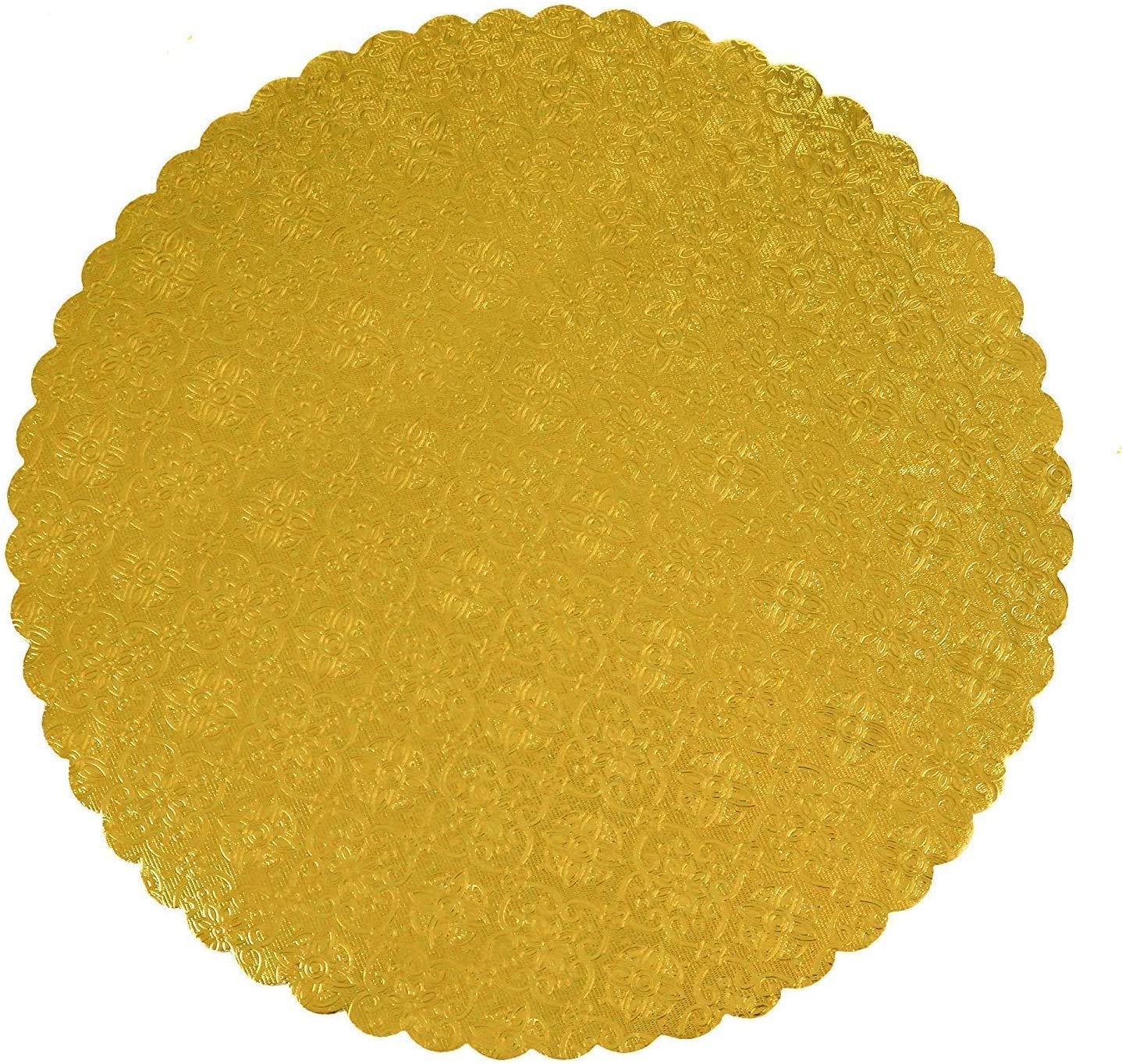 O'Creme Gold-Top Scalloped Round Cake and Pastry Board 3/32 Inch Thick, 14 Inch Diameter - Pack of 10