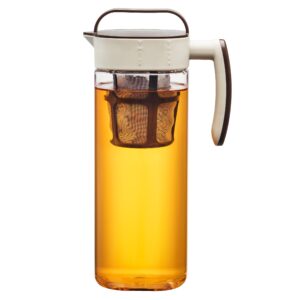 komax large ice tea maker pitcher – tritan iced tea pitcher w/airtight lid – temperature resistant herbal infuser hot tea maker – bpa free, dishwasher & microwave safe pitcher with spout (2.1 quart)