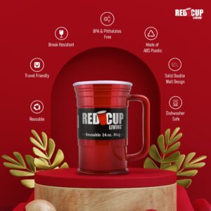 Red Beer Party Mug Glass Tumbler | Party Cups Ideal for Kids Adults | Reusable Drinking Supplies Birthday Party Camping Travel Outdoors | Durable & Unbreakable BPA Free Dishwasher Safe - 24 Oz