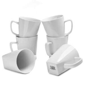 wishdeco coffee mugs set of 6, white mugs with handle, 14oz porcelain coffee cups, ceramic tea cups, large mugs for latte, cappuccino, milk, juice, cocoa, square bottom