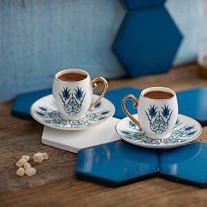 turkish espresso cup and saucer set for 2 people,iznik series espresso cups set-roasted turkish coffee gift mocha & cappuccino cups made of porcelain, traditional turkish pattern turkish coffee