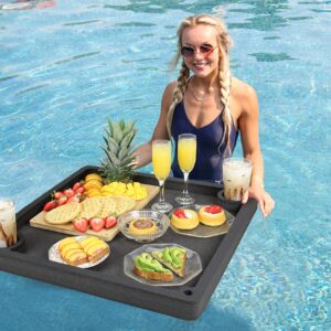 Polar Whale Floating Breakfast Table Serving Buffet Tray Drink Holders for Swimming Pool or Beach Party Float Lounge Refreshment Durable Black Foam UV Resistant with Cup Holders 24 Inches Wide