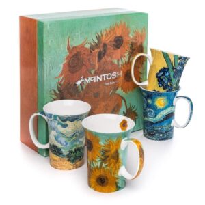 mcintosh van gogh fine bone china set of 4 mugs with matching gift box (11 oz)