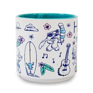 Disney Lilo & Stitch Hawaii Allover Icons Ceramic Stacking Mug | Holds 13 Ounces